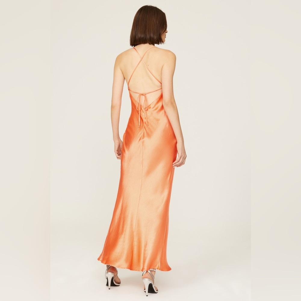 Bec & Bridge Orange Satin Slip Maxi Dress with Thigh Slit - Picture 3 of 6